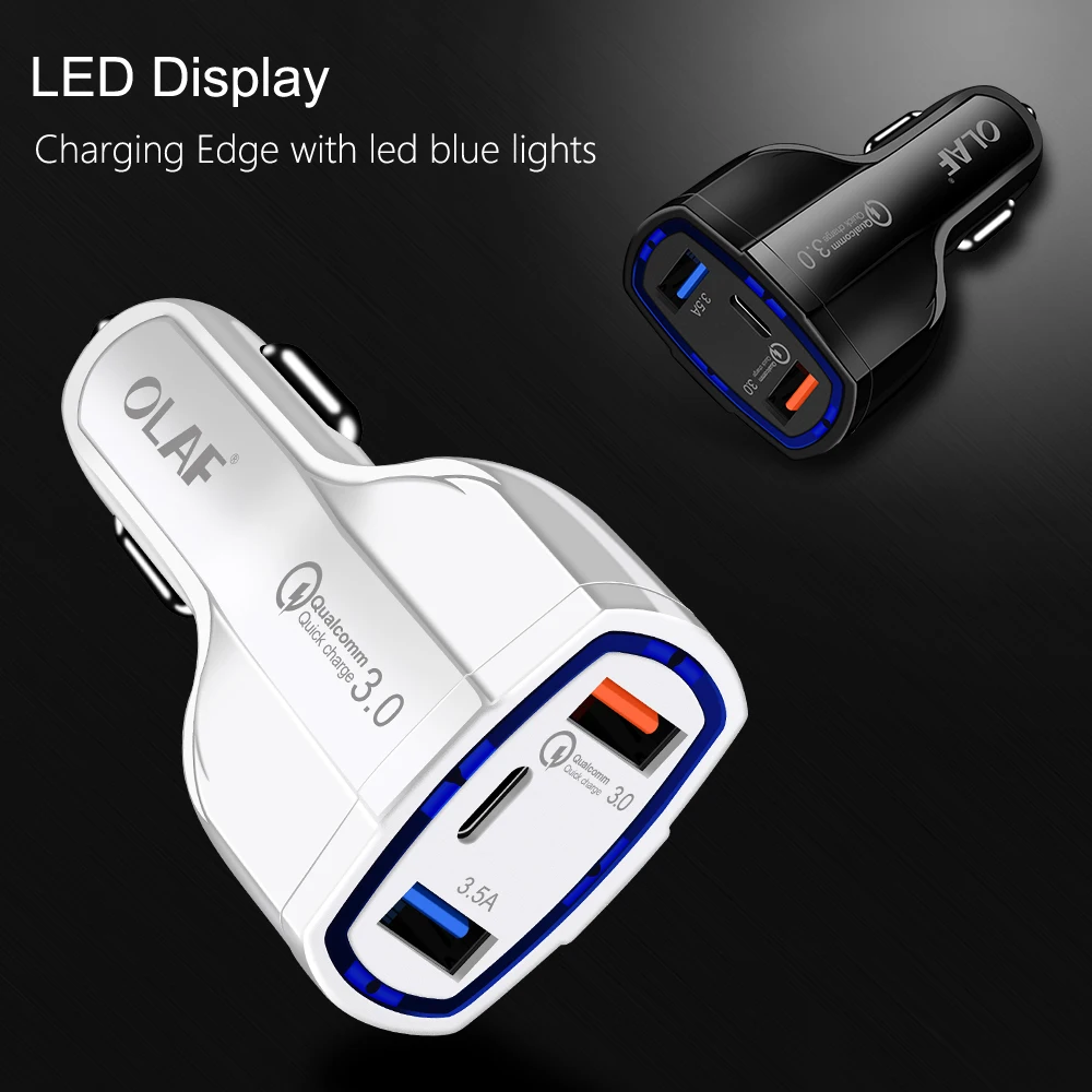 Автомобильное зарядное устройство OLAF Dual USB Quick Charge 3,0 QC3.0 зарядное устройство для мобильного телефона s type C PD Быстрая зарядка для iPhone samsung зарядное устройство для телефона