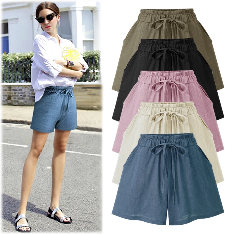 

Summer Shorts Female Plus large size High Waist Wide Leg Shorts Streetwear Black Shorts Cotton Linen 5XL 6XL Women Shorts 2019