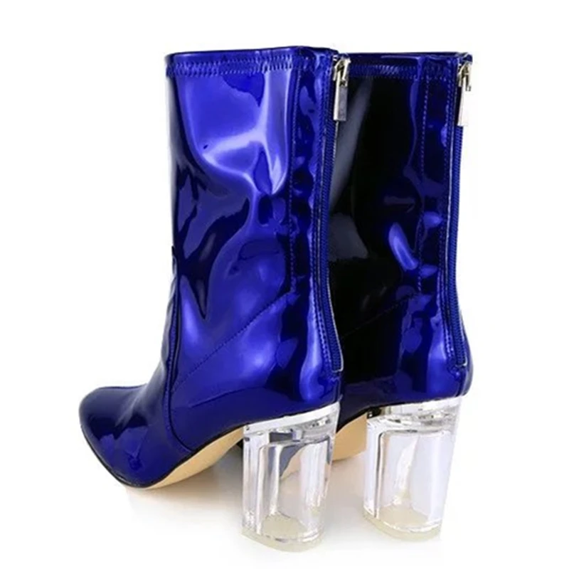 Мода ПВХ Лакированной Кожи Perspex Ясно Ботильоны Твердые Сексуальные Высокий