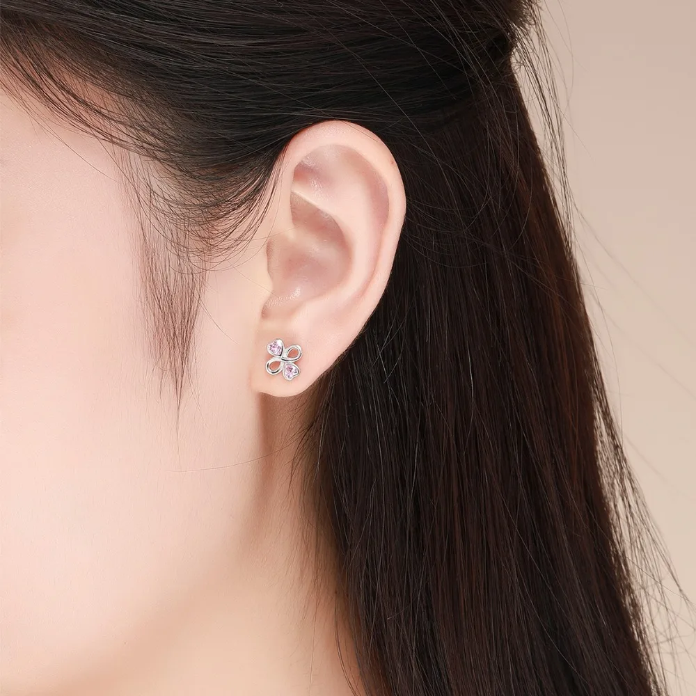 Joseph Mola 925 Sterling Silver Clear Pink lovely heart CZ Stone Stud Earrings for Women Party Birthday Gift Anniversary | Украшения и