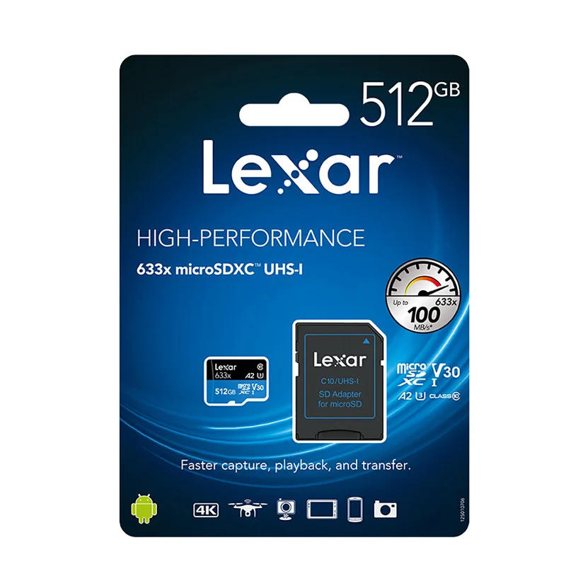 Lexar Micro sd карта 512 ГБ 95 МБ/с./с Высокая производительность 633x высокоскоростная