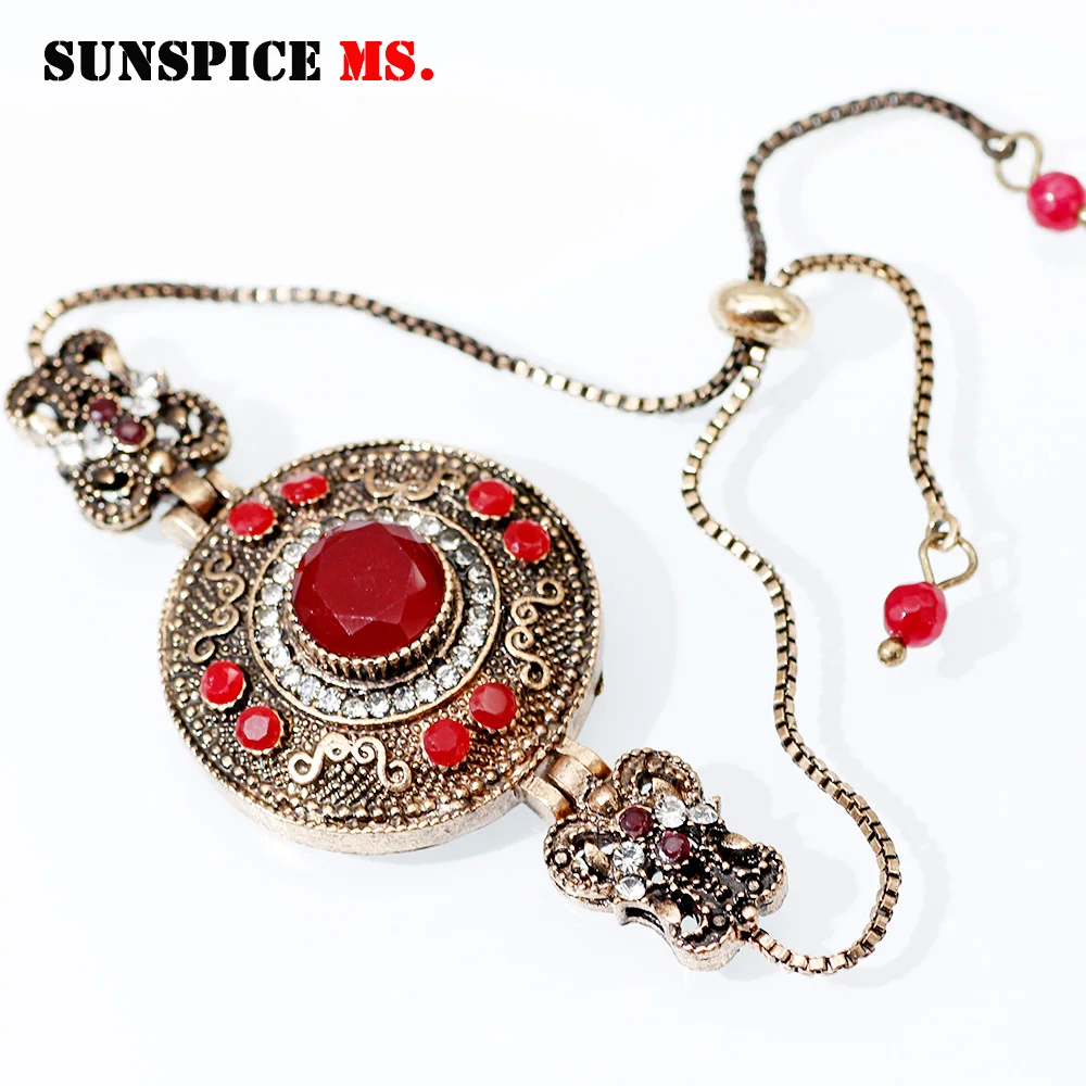 ll0003red SUNSPICE MS Дубай этнический скользящий браслет для женщин Турецкая Свадебная цепочка на запястье Античный Золотой Цвет бусины в стиле бохо ювелирные изделия - Окраска металла: ll0003red