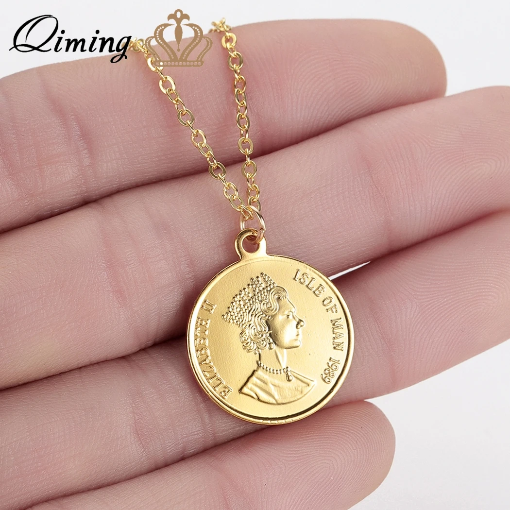 Женское Ожерелье QIMING С Монетами Золотого Цвета, десять центов, монет, морской дух, Ngoreru, Элизабет, остров женщин, эффектное ожерелье