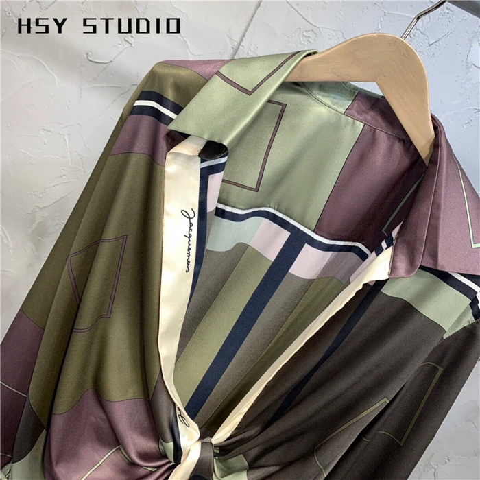 【HSY stuo】 2019 Осенняя новая трендовая женская рубашка с глубоким v образным вырезом
