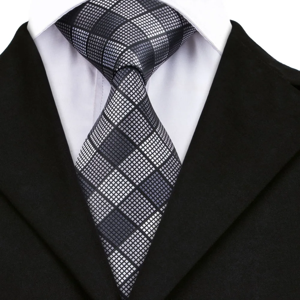 Мужской галстук модный черно-белый клетчатый Шелковый тканевый Hanky Cufflink набор