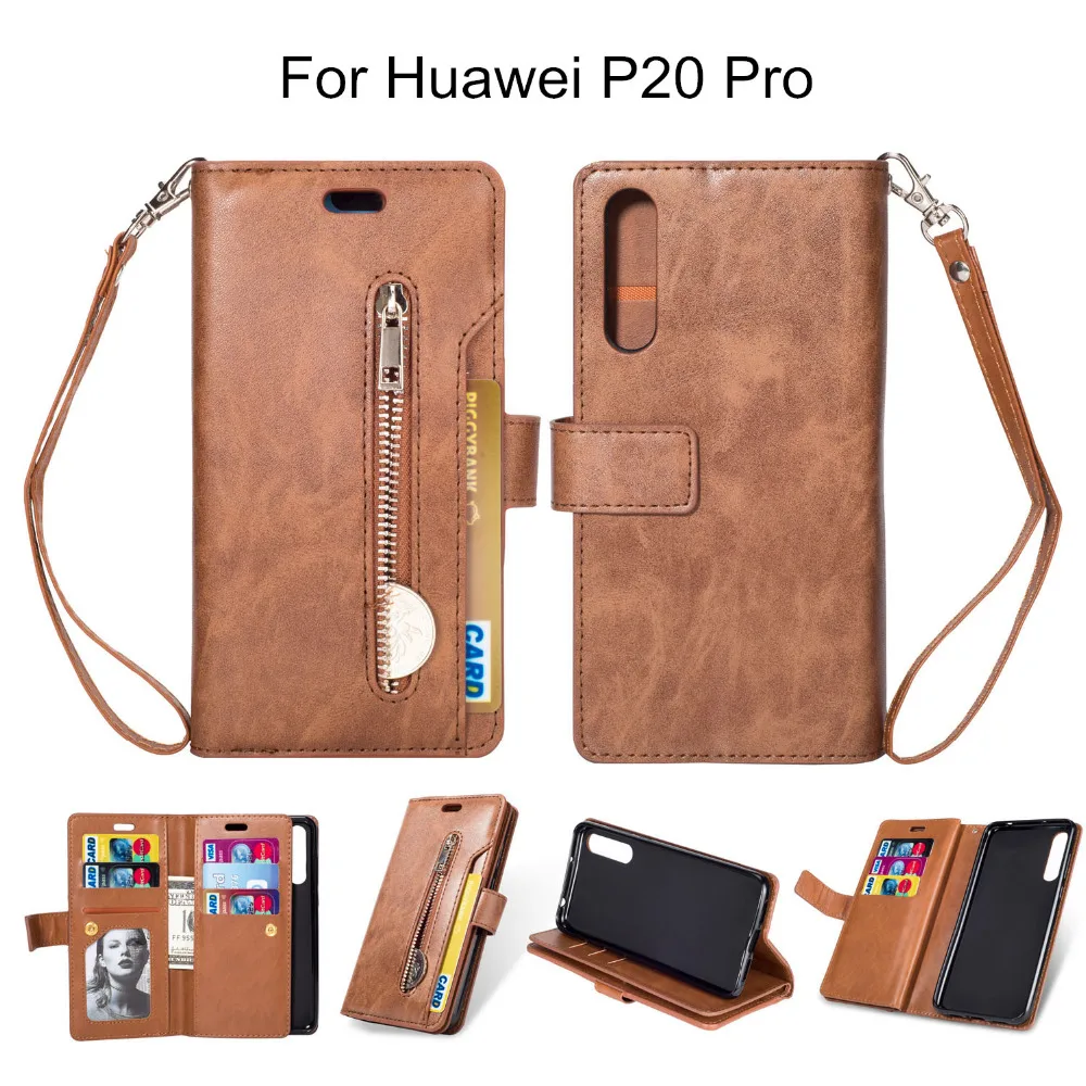 Искусственная кожа P20 чехол на молнии кошелек для Huawei Pro флип-чехол ремешок