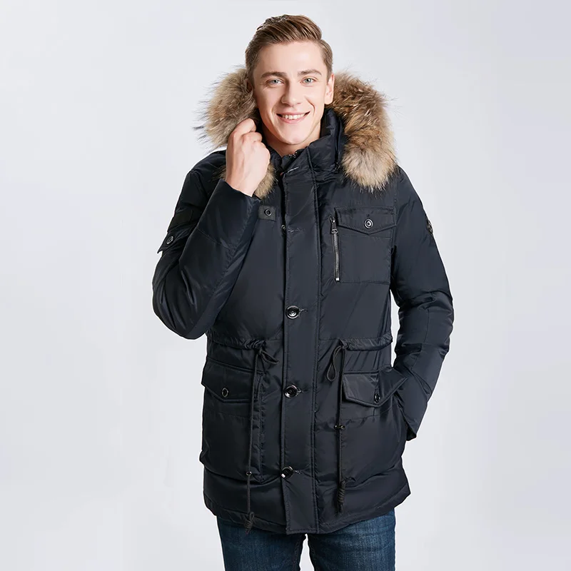 Snowclassic г. Модные мужские деловые повседневные Большие размеры мех галстук шляпа Хлопчатобумажная Куртка мульти-карман теплой 17544 - Цвет: blue