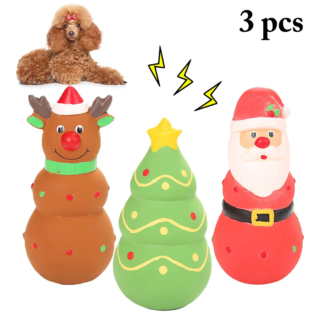 

Christmas Creative Dog Toys Squeeze Squeaky Christmas Tree Elk Santa Chew Squeaker Teething Toys For Dogs Pet Training Supplies