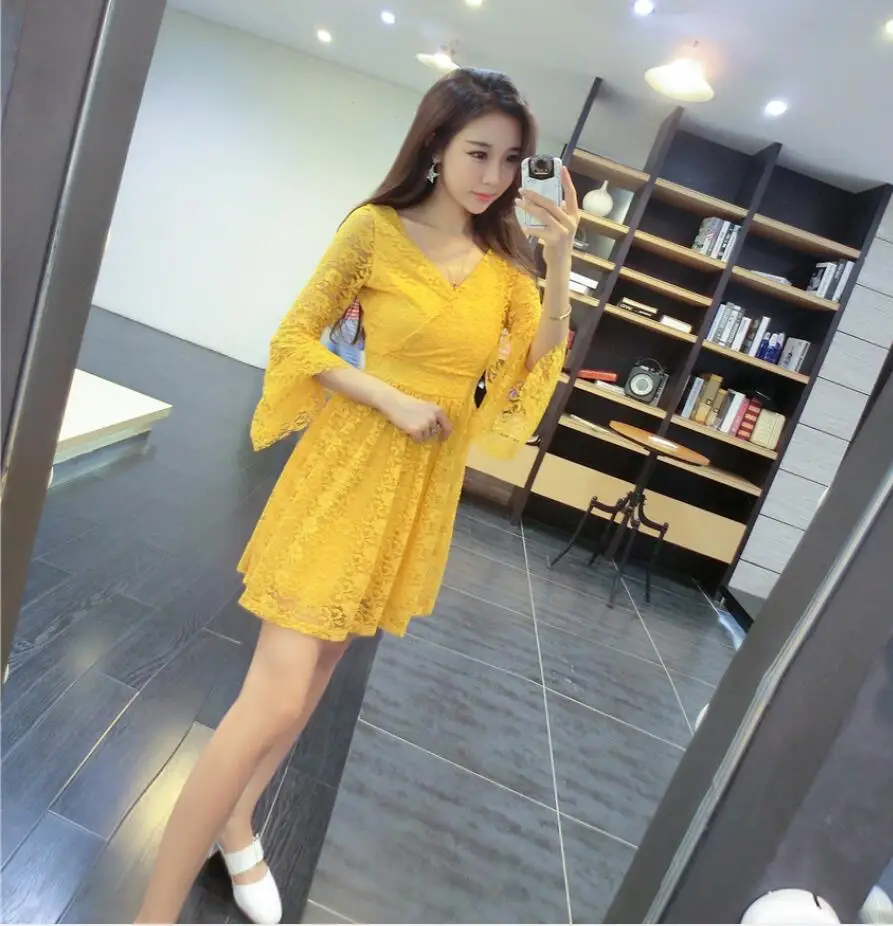 Vestidos Бесплатная доставка Новое корейское высокое качество V Воротник с