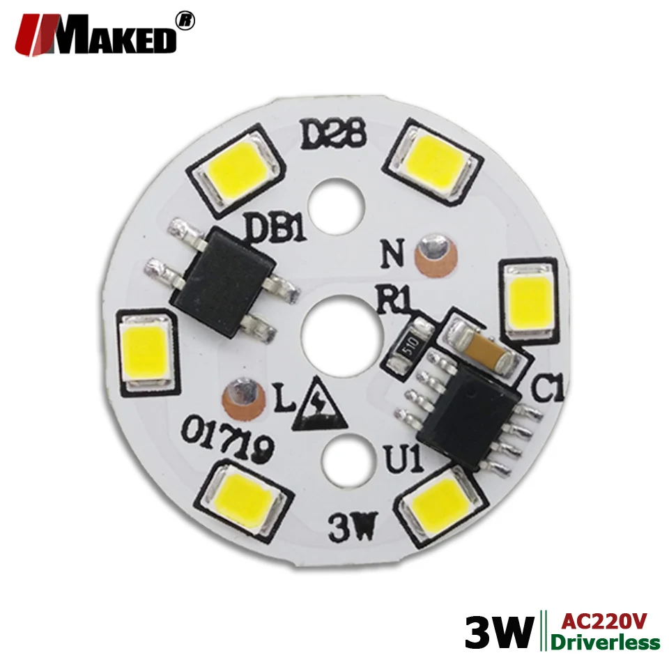 Светодиодный модуль 220 В, 3 Вт, диаметр 28 мм, SMD2835, лм