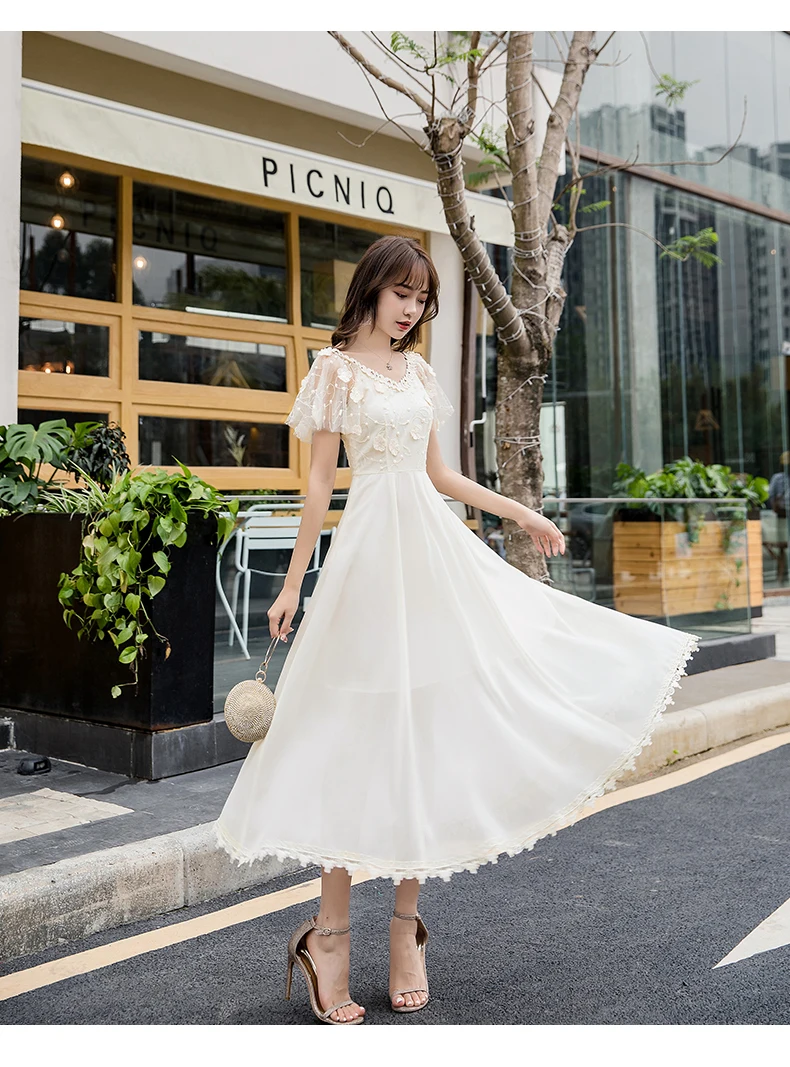 Длинное шифоновое платье с вышивкой V-образным вырезом | Женская одежда