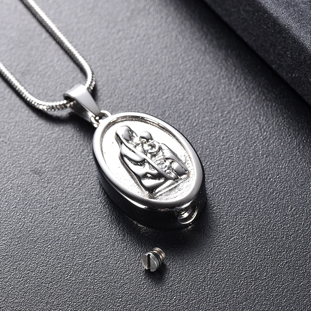 

JJ10724 OVal Stainless Steel Memorial Urn Jewelry Mother&Child Cremation Jewellery For Ashes Of Loved Ones Keepsake Necklace