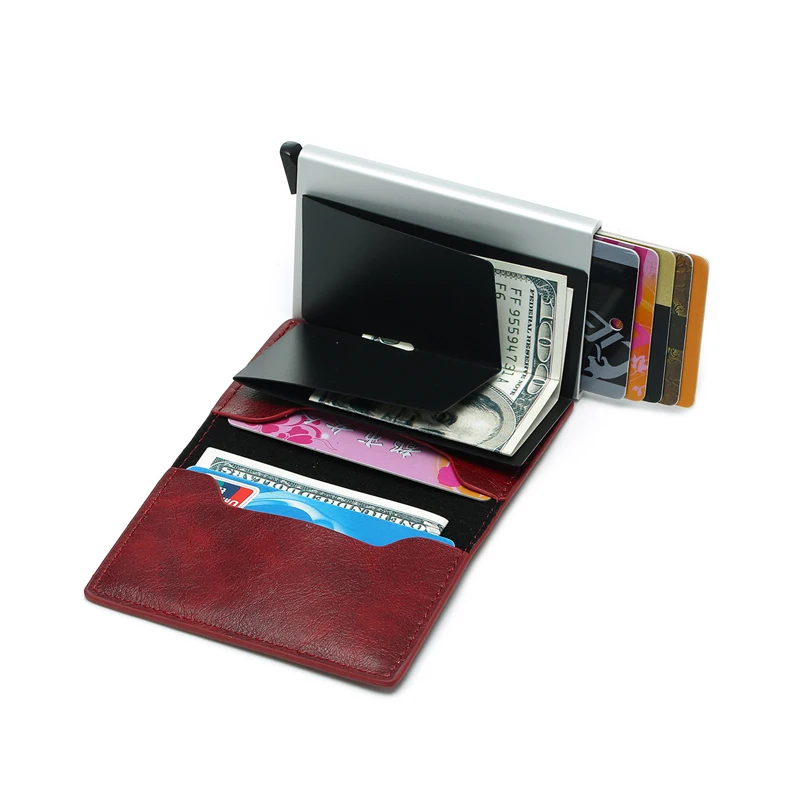 Для мужчин и женщин держатель кредитной карты искусственная кожа Crazy Horse Cardholder алюминиевый держатель кредитной карты Rfid металлическая карта слайдер кошелек