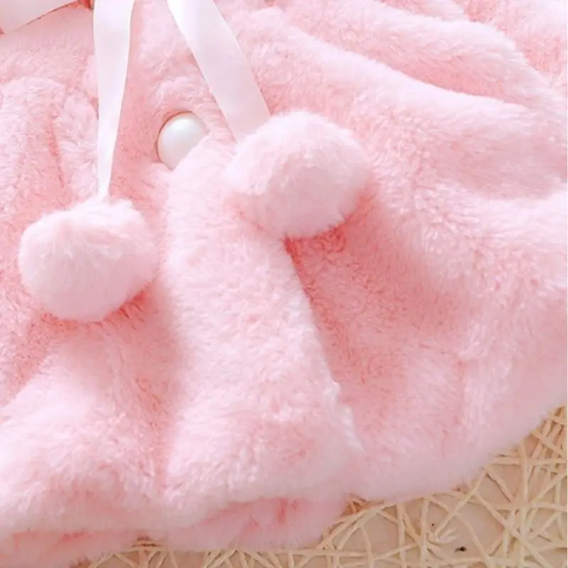 Зимнее утепленное пушистое плюшевое пальто с капюшоном для маленьких девочек