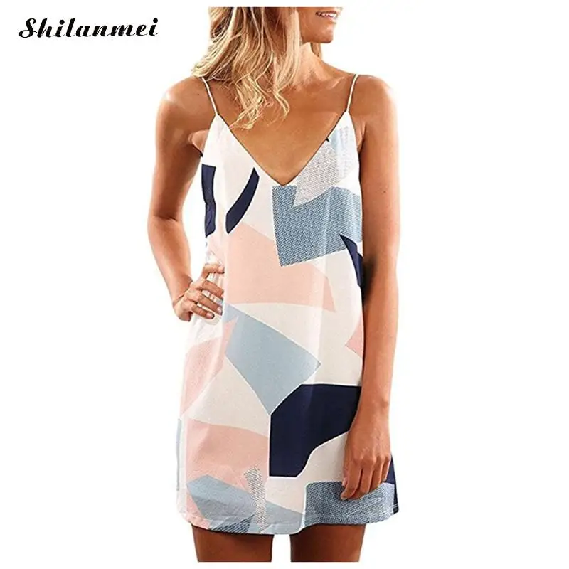Женское Короткое платье без рукавов с глубоким v образным вырезом Повседневное