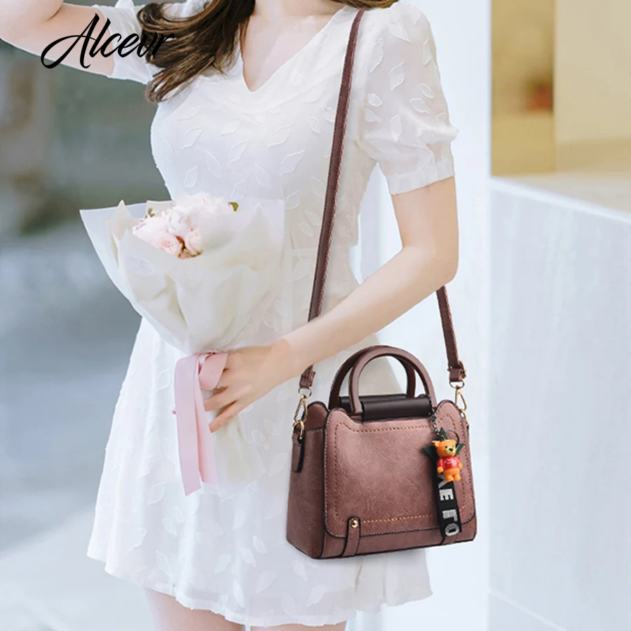 ALCEVR Solid Fashion Casual Totes Doll Hanging Satchels Women Handbag Hard Pu Leather Crossbody Bags Bolsa Feminina | Багаж и сумки