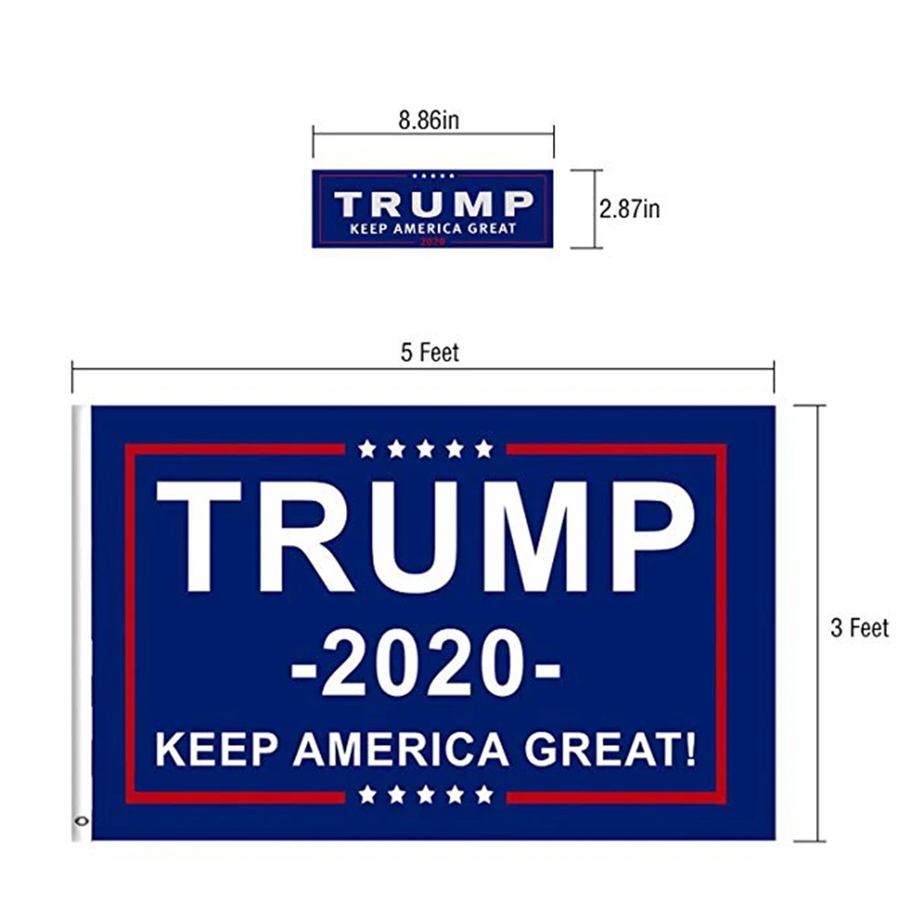 Дональд флаг &quotТрамп&quot 2020 с люверсами и 10 шт. бампер наклейки автомобиль для