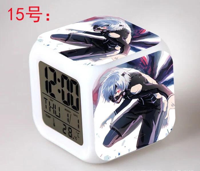Короткая футболка с героями из японского аниме «Tokyo Ghoul» светодиодный 7 цветов Flash цифровой будильники детский ночник Спальня часы-будильник