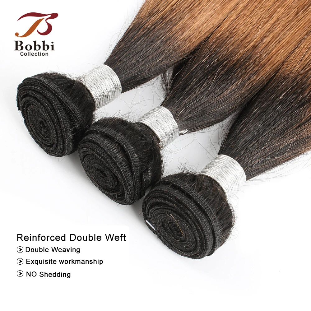 Bobbi 2/3/4 Связки с фронтальной T 1B 30 эффектом деграде(переход от темного к коричневый рыжий индийские человеческие волосы Remy для наращивания, прямые вплетаемые волосы