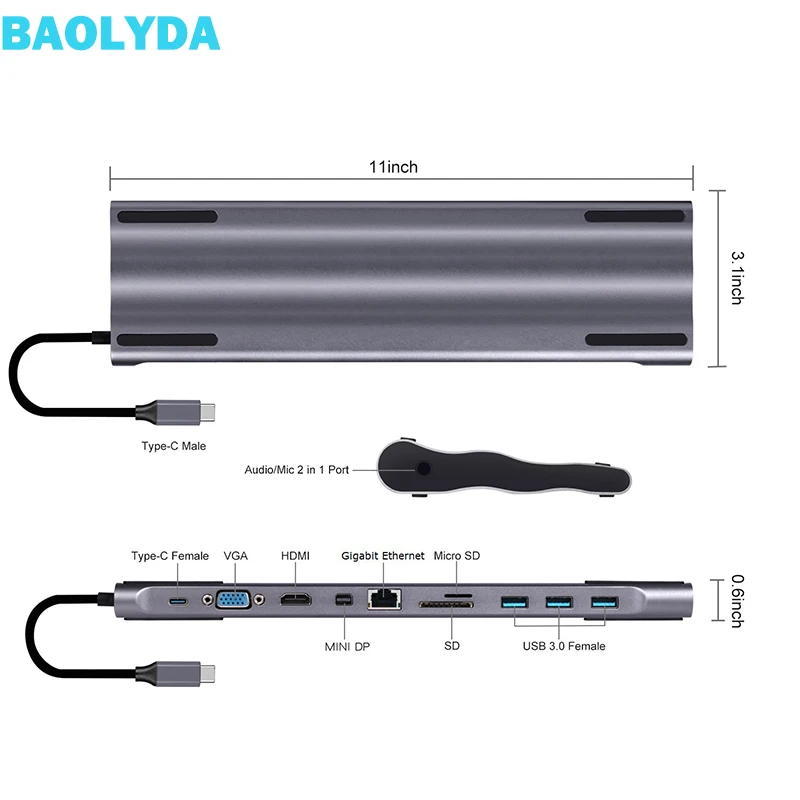 Baolyda 11/10 в 1 USB C концентратор HDMI/VGA/Кардридер RJ45 HDMI/Для Macbook Pro к USB3.0 адаптеру для