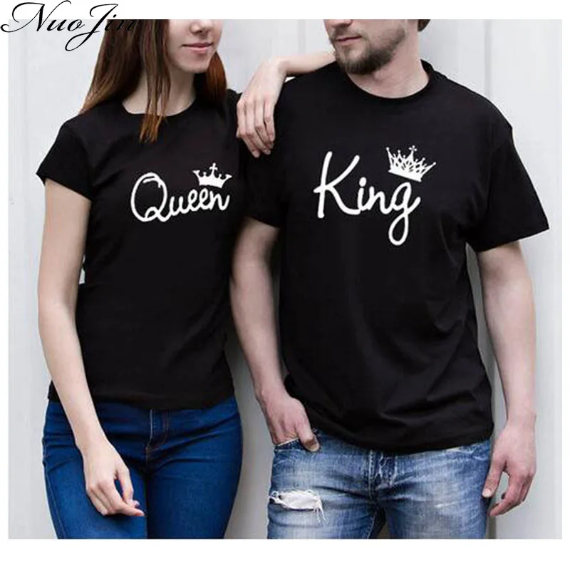 Футболка King queen для мужчин и женщин топы пары одежда с принтом короны хлопок
