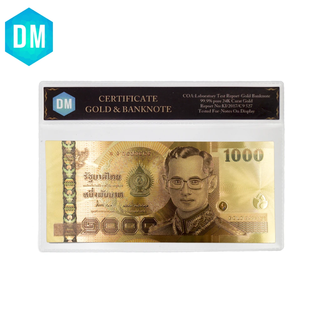 Тайланд 1000 24k Золотая банкнота редкая 999 9 фольга Baht поддельные деньги праздничный