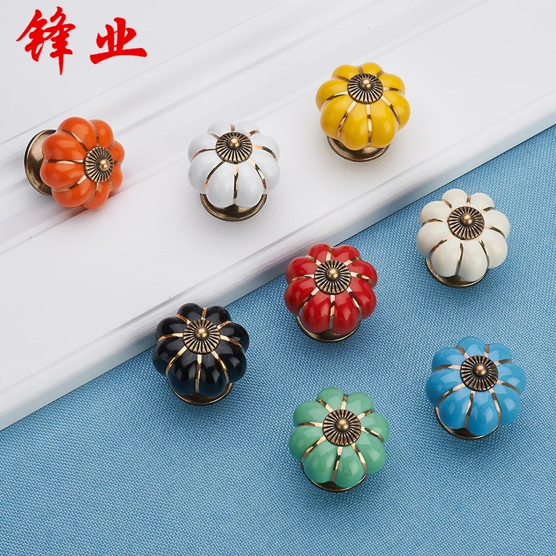 FengYE Тыква керамические ручки двери шкафа мебель ящик кухонные детский комод