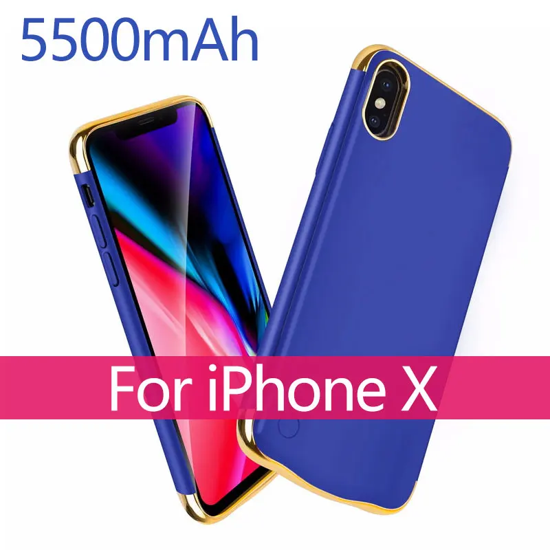 Blue Батарея чехол для iPhone X XR XS xsmax 5500/6000 мА/ч, внешняя Батарея Зарядное устройство чехол резервного копирования Мощность банк Портативный Мощность зарядный чехол - Цвет: Blue