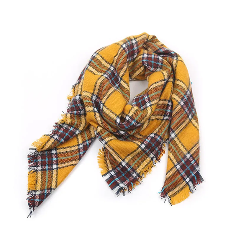 

2017 Brand Scarfs Square Yellow Plaid Warm in Winter Acrylic Fashion Tassel Shawls For Women 140x140 free shipping