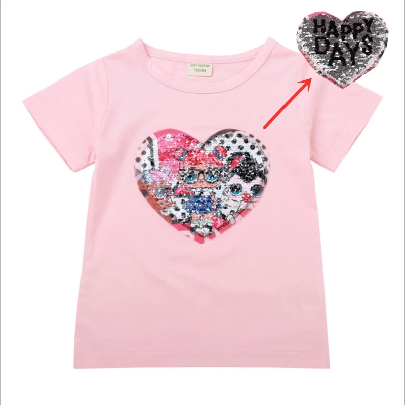 Новые милые хлопковые футболки с изменяющимся цветом лица женские блестками и
