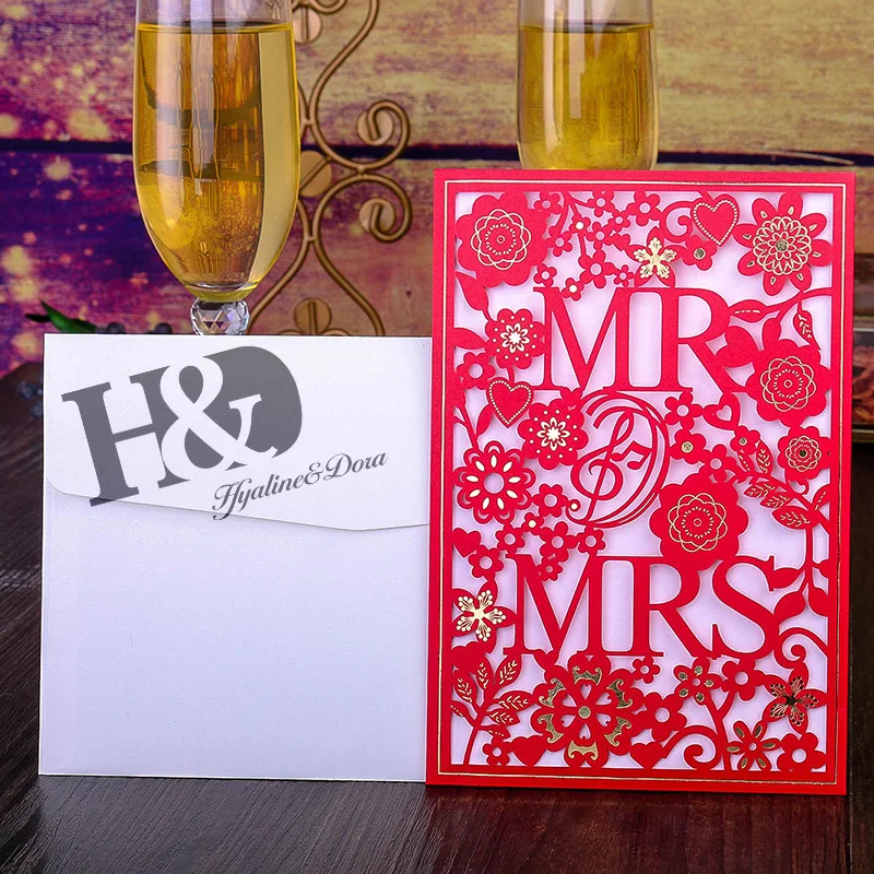 H & D Свадебные украшения 1 шт. лазерная резка MR MRS элегантные приглашения на