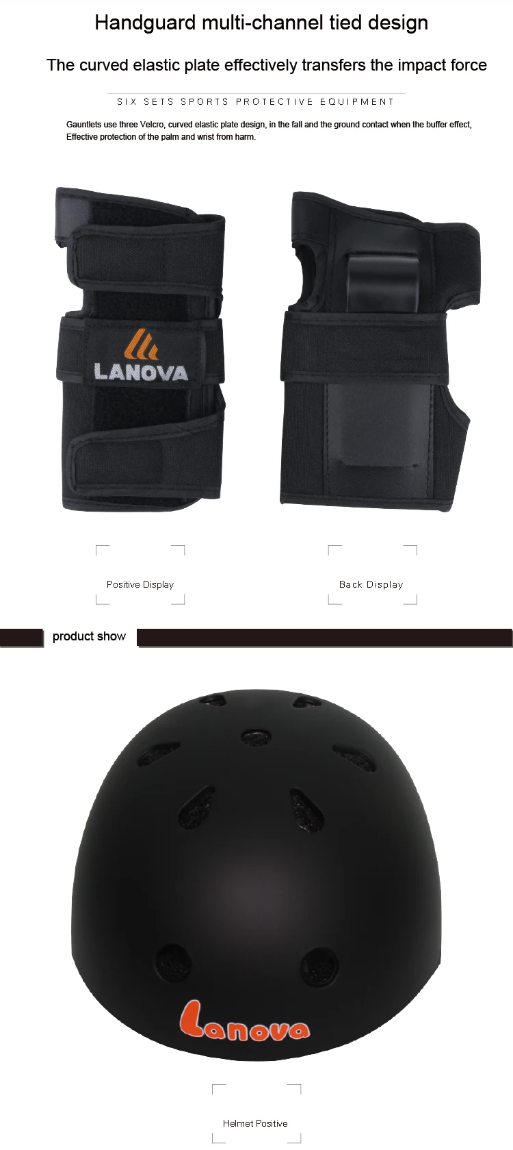 LANOVA 7 шт./набор, защитное снаряжение, наколенники, налокотники, защита для запястья, шлем для катания на коньках, для скутера, велоспорта, роликовых коньков, 4 размера