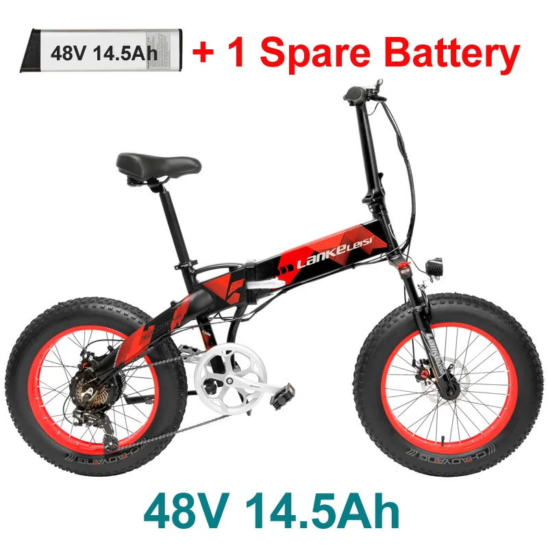 Red 14.5Ah Plus Складной электрический велосипед X2000 20 дюймов, 7 скоростей, 48 В, 500 Вт, мощный двигатель, 5 пар, горный велосипед, снежный велосипед, Лидирующий бренд переключателя передач - Цвет: Red 14.5Ah Plus