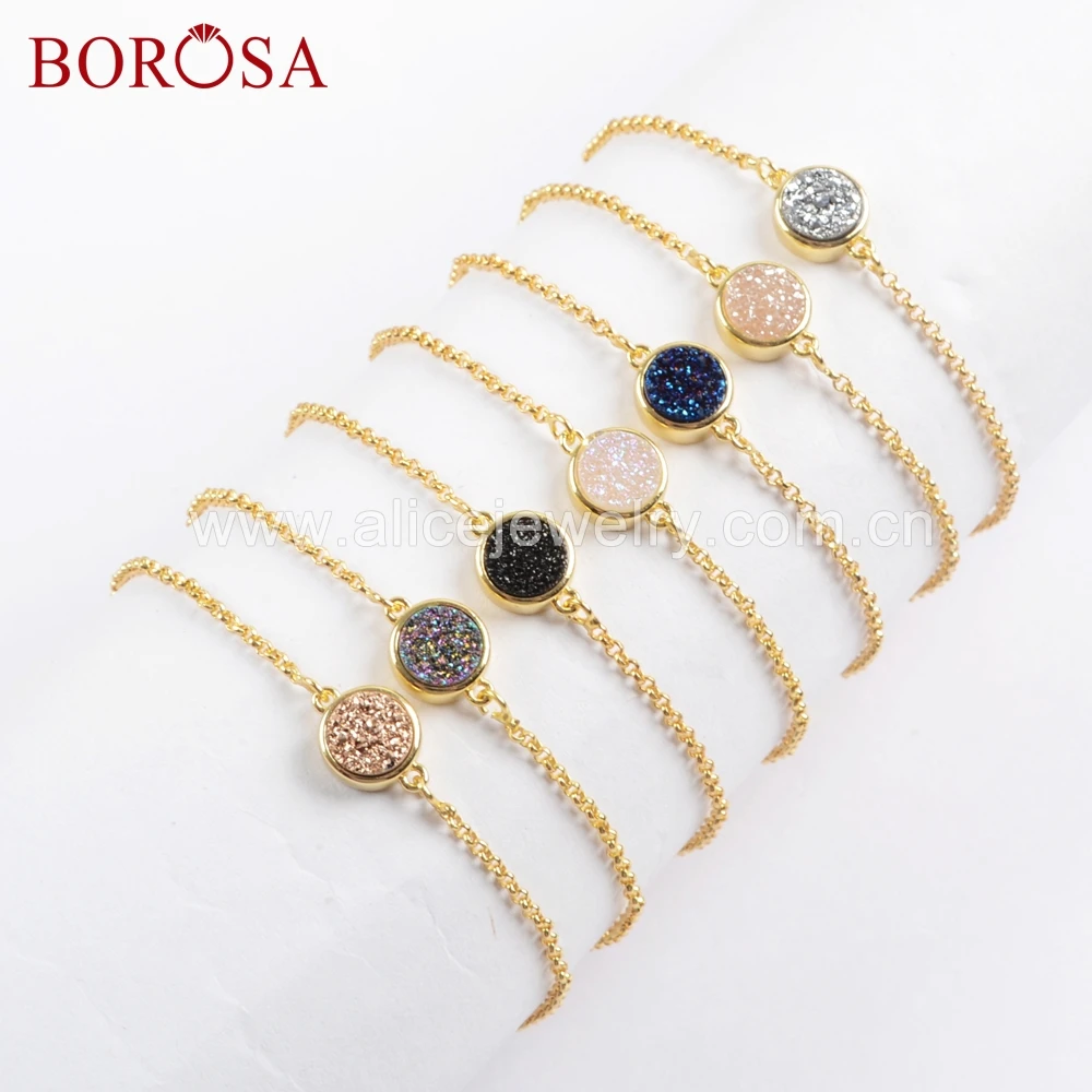 BOROSA 8 шт Круглый Титан Радужная Друза браслеты смешанные цвета крошечные Druzy