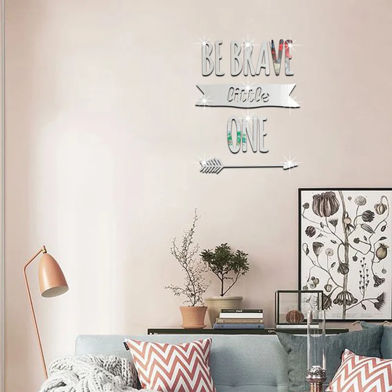 3D Acrylic Mirror Wall Sticker Arrow Life English Slogan Bedroom Living Room TV Background Green Decorative | Дом и сад