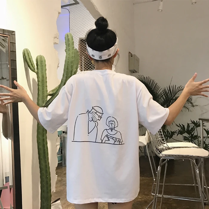 Куртка с мультяшным принтом Свободные повседневные футболки корейский стиль