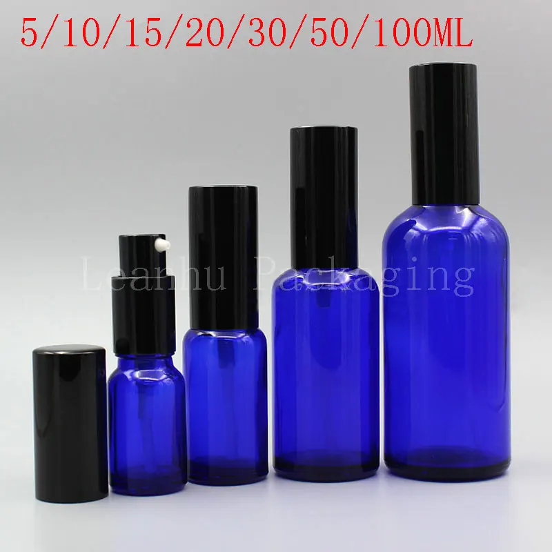 

5 / 10 / 15 / 20 / 30 / 50 / 100 ML Blue Glass Chicken Mouth Bottle , Lotion / Essence Bottle , Empty Cosmetic Container