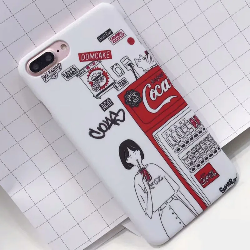 UVR мультфильм Cool Girl напитка водные наклейки живопись чехол Carcasa для iPhone 6 S 7 8 плюс X