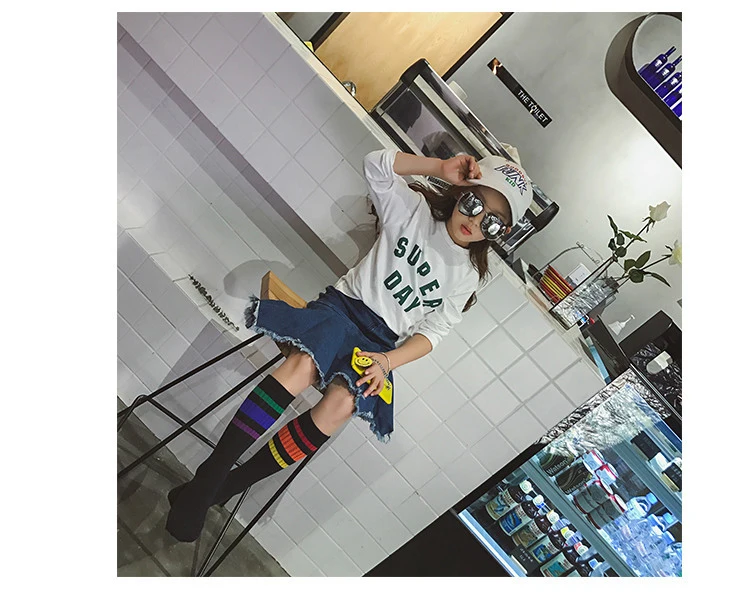 New arrival fashion baby Kids Knee High Socks For Girls Boys Football Stripes Cotton Sports white black socks Old School