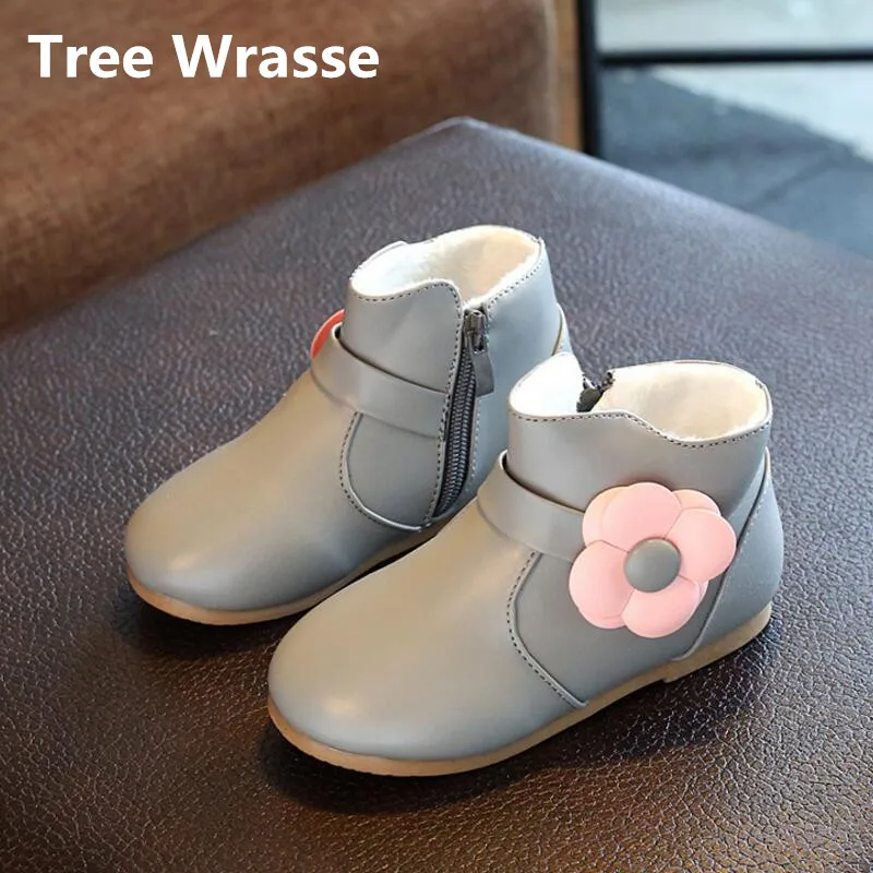 Зимние ботинки с цветочным принтом для девочек Новинка 2017 года Детские Ботинки