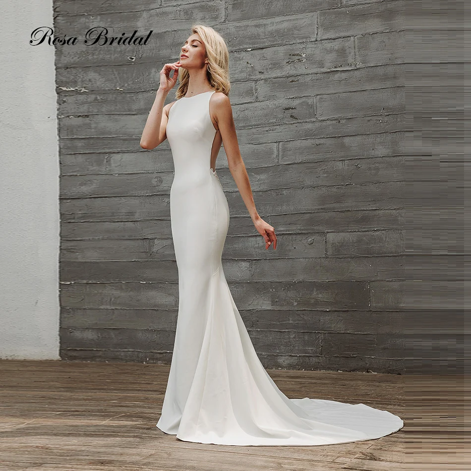 Свадебное платье Русалка с вышивкой воротником лодочкой без рукавов|Свадебные