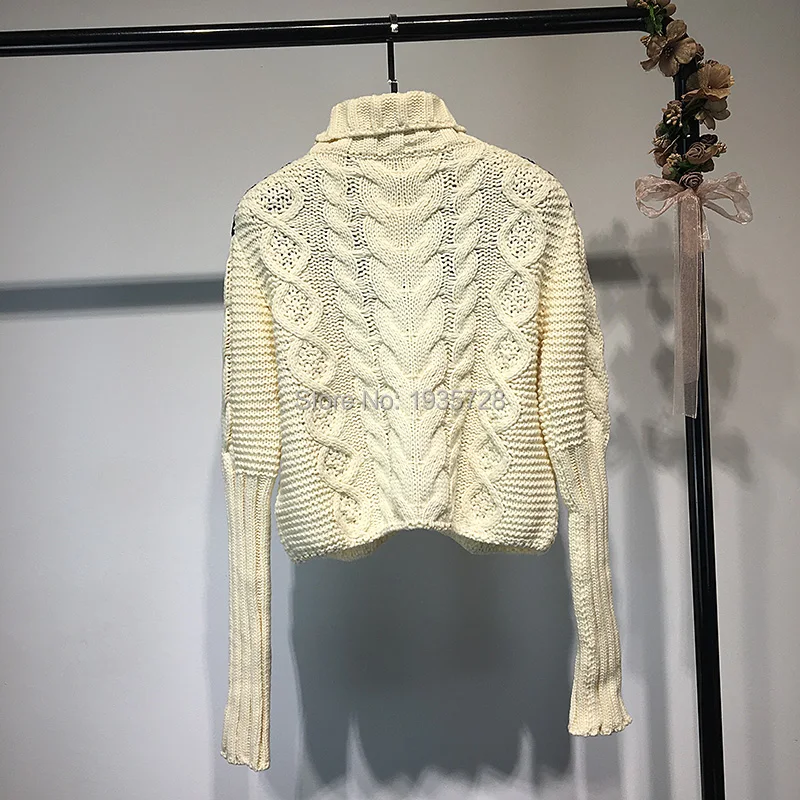 Вязаный Бежевый свитер вязаный косами новейший дизайн 2017 с высоким воротом