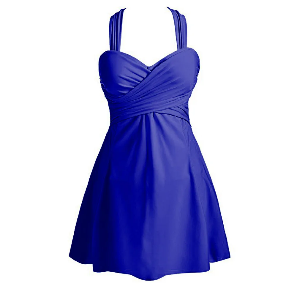 Для женщин Пляжная накидка, перекрещённая на груди Swimdress Твердые Broadcloth купальники Костюмы для подвижных игр с Pad элегантный обогнул регулярные Лето Повседневное - Цвет: Синий