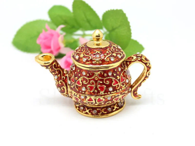 

Metal Enamel Teapot Shape Trinket Box Small Home Decorative Box