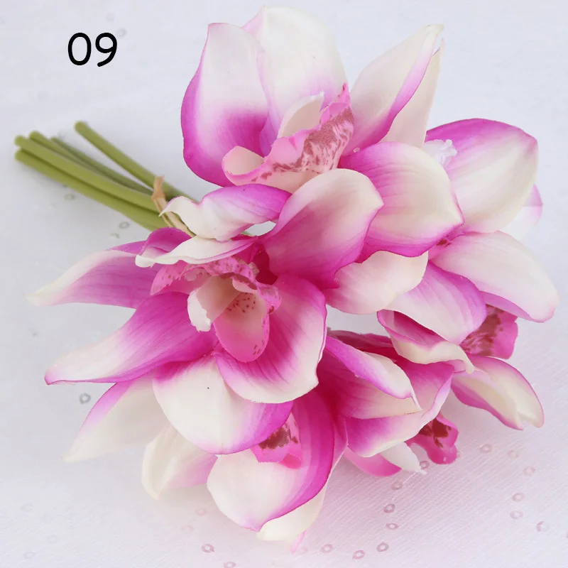 1 Набор, настоящее прикосновение, cymbidium, 6 головок, для украшения стола, цветок, сделай сам, для свадьбы, невесты, ручная работа, цветы, домашний декор, искусственная Орхидея