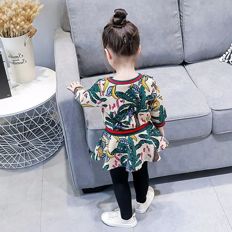 Осеннее платье Детская одежда с длинными рукавами для девочек O Воротник свежий