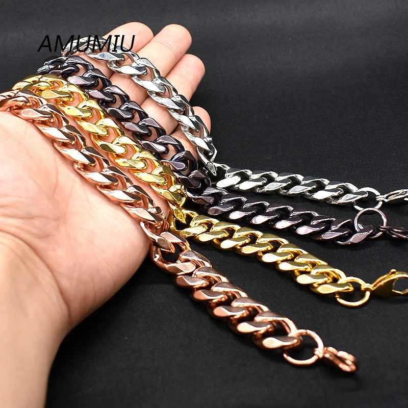 AMUMIU браслеты из нержавеющей стали панцирная кубинская цепь звено мужской