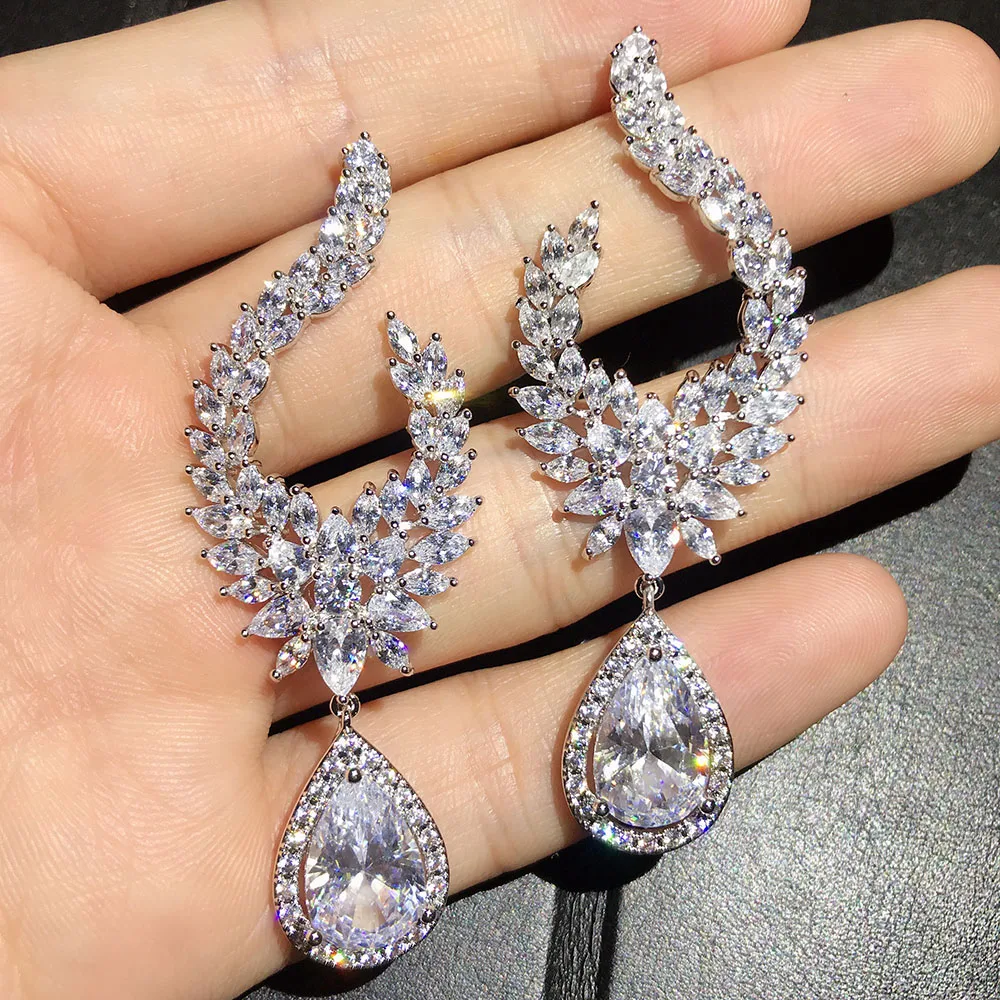 

Elegant Copper Base Geometric Brand Design Zirconia Water Drop Earrings For Women Brincos Ear Accessories
