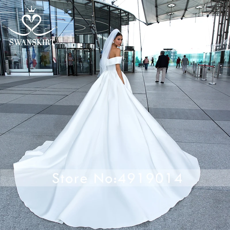 SwanSarah элегантное ТРАПЕЦИЕВИДНОЕ атласное платье свадебное 2021 с открытыми
