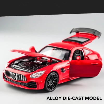 red 1/32 литой спортивный автомобиль из сплава, модель Benz AMG GTR, вытяжной светильник со звуком, литые игрушки, модели автомобилей для детей, подарки на день рождения - Цвет: red
